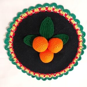 Vintage Handmade Crochet Fruit Wall  hanging with Orange Accents
